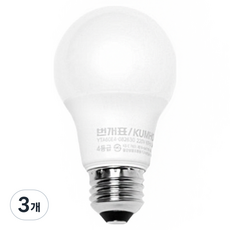 번개표 LED 화이트 전구 8W, 주광색, 3개 주광색, 3개