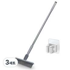 Modernmore 長柄站立式 2合1 浴室地板廁所清潔刷 + 清潔刷掛架組, 灰色, 3套