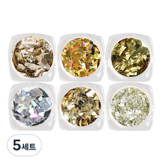 메이브라운 젤네일 플랫 메탈조각 네일글리터 금은 6종 M10130, 혼합 색상, 5세트