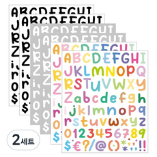 OLIVEPARTY 可愛手寫字母防水貼紙 筆電保溫杯貼紙 3款 x 2入組, 2套, 白色, 黑色, 彩色