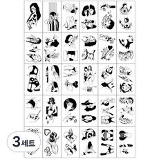 문신 헤나 레터링 타투 스티커 느와르 30종 세트, 혼합색상, 3세트