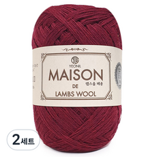 Nitteu 羔羊毛 Maison 毛線 50g + 人造麂皮標籤組, 6 酒紅色, 2套