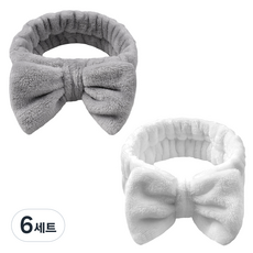 생활공식 리본 세안 헤어밴드 2종 세트, 6세트, 그레이, 화이트