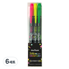 문화연필 트윈 언더라인 형광펜 3종 세트, 분홍, 노랑, 연두, 6세트