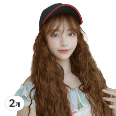 하이유니 히피 펌 시스루 뱅 헤어 모자 가발 50cm, 라이트브라운, 2개