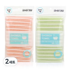 CHILSUNG 條紋浴巾組, 粉紅色+綠色, 2套, 2入
