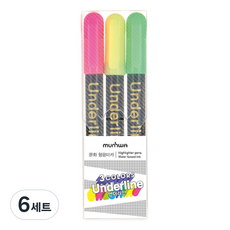 문화연필 언더라인 형광펜 3색 세트, 분홍 + 노랑 +연두, 6팩