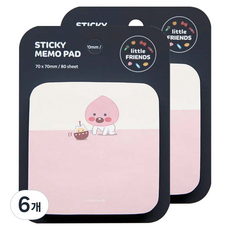 카카오프렌즈 리틀프렌즈 라운드 점착메모지, 리틀어피치, 80매, 6개