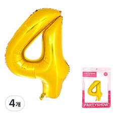 PARTYSHOW 數字鋁箔氣球 大型 4, 金色, 4個