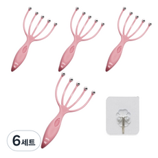 오징어 두피 마사지기 미니 4p + 투명후크 세트, 6세트, 핑크