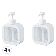 Livemore 方形透明按壓瓶 500ml, 白色, 4個