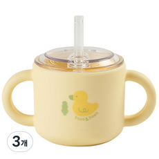 도노도노 맘마존 유아용 실리콘 빨대컵, 150ml, 3개, 덕키옐로우
