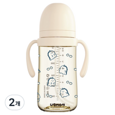 유비맘 유아용 국내 제조 공룡 디자인 PPSU 역류 물샘방지 빨대컵, 280ml, 2개, 베이지(요거트)