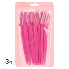 아리나라 직선 손잡이 눈썹정리칼 12p, 3개, 로즈 핑크