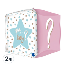 GRABO 젠더리빌 큐브 은박풍선, 혼합색상, 2개