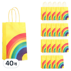 마미루 무지개 미니 크라프트 선물 쇼핑백, 옐로우, 40개