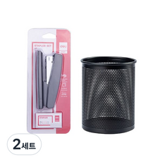 Delri金屬迷你訂書機 10號針組 E0311+鐵製網狀圓形多功能收納架 E909, 隨機出貨, 2組