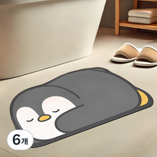 룰루홈 규조토 캐릭터 발매트, 펭귄, 6개