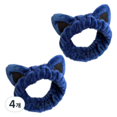 溫柔多情 厚實貓咪洗臉髮帶 20 x 20 cm, 海軍藍, 4個