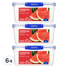 Sistema 시스테마 Klip It+ 모듈러 사각 식품 보관 밀폐용기, 6개, 3.35L