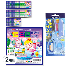 JONG IE NARA 300單面色紙 50張+Gukyo SAXA飛蓋剪刀 藍色組, 2套, 6 種顏色