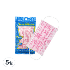 YODA 優的寶貝 波力平面防塵兒童口罩 四層結構設計 親膚透氣 台灣製造, 粉色, 5片, 5包