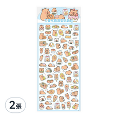 StarQ 明日工作室 可愛水豚造型貼紙 附可愛便簽, 多色, 2張