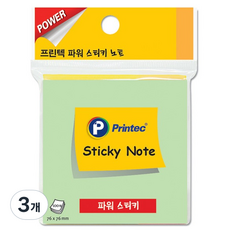 프린텍 파워 스티키 노트 접착메모지 S7676G, 57676G(그린), 100매, 3개