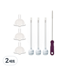 hibee Double Heart/Grosmimi/Upis適用替換吸嘴 3入+重力球吸管 3入+吸管刷組 第1階段, 透明, 2組