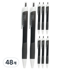 핑크풋 스노우 슬림 노크식 중성펜 0.38mm, 블랙, 48개
