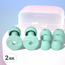 Misoroun 飛機用睡眠矽膠耳塞 2p + 耳帽 8p + 收納盒組 薄荷綠龍捲風, 2套