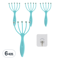 오징어 두피 마사지기 미니 4p + 투명후크 세트, 6세트, 블루