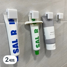 Bropick 免鑽孔夾式牙膏架 4入 + 牙膏夾 1入, 白色, 2套