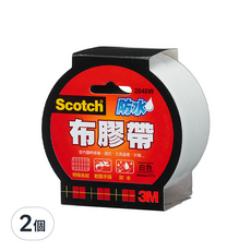 3M Scotch 強力防水布膠帶 2048W，白色，48mm x 15Yd，易手撕，耐用，可用於書本外皮, 2個