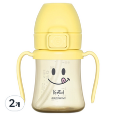 GROSMIMI 幼兒用Noted PPSU微笑無螺紋吸管杯 第1階段 200ml, 檸檬糖, 2個