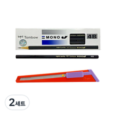 Tomb MONO 4B 鉛筆 12p + Peace Korea 201 刀套裝, 隨機發貨（切刀）, 2組