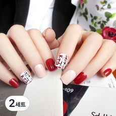 ELP Korea紅色Uren美甲貼 B51 24入+雙面貼, 混色, 2組