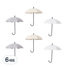 黏貼式玄關口罩鑰匙雨傘掛勾3件組, 6套, 白色, 灰色, 膚色