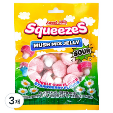 SweetJelly 스퀴즈 머쉬 믹스 젤리 사우어 버블검향 앤 딸기향, 80g, 3개