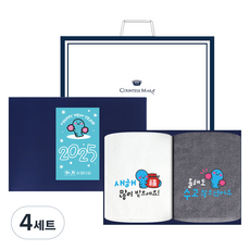 송월타월 2025년 신년 설 명절 푸른뱀 자수 호텔 수건 150g 30수 면사 2종 선물세트 + 쇼핑백, 아이보리 + 그레이, 4세트