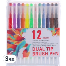 오션마리나 부드러운 양면 마카 팬붓, 12색, 3세트