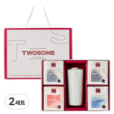 A TWOSOME PLACE 高級禮品套組, 2套, 即溶黑咖啡 60p + 香甜口味 30p + 低咖啡因 30p + 條紋隨行杯 白色