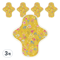 eechae 純棉一體成型衛生棉 黃色花卉, 小型, 3個, 5枚入
