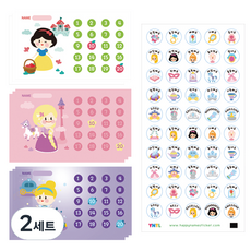 미니 칭찬스티커 프린세스 3종 세트, 혼합 색상, 2세트