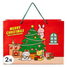 버터샵 크리스마스 쇼핑백 L, 레드, 2개