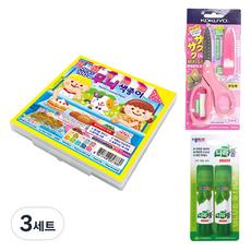 종이나라 6000 무늬 색종이 케이스 + 고쿠요 SAXA 플라이 캡 가위 핑크 + 나라풀 15g x 2p 세트, 3세트, 10색