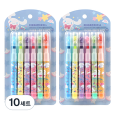 산리오 스펭글 형광펜 6색 세트 시나모롤, 블루, 10세트