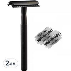 Abern手動傳統刮鬍刀+刀片+收納盒組 黑色, 2組