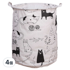小麥購物 圖騰圓筒衣物摺疊收納籃 L2474, 4個, 貓咪