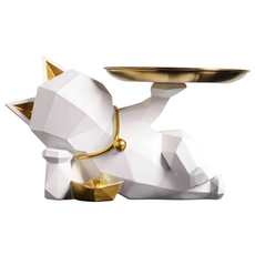 摩達客 現代藝術設計師斜躺捧金盤迎賓招財貓 開運招財, 白色